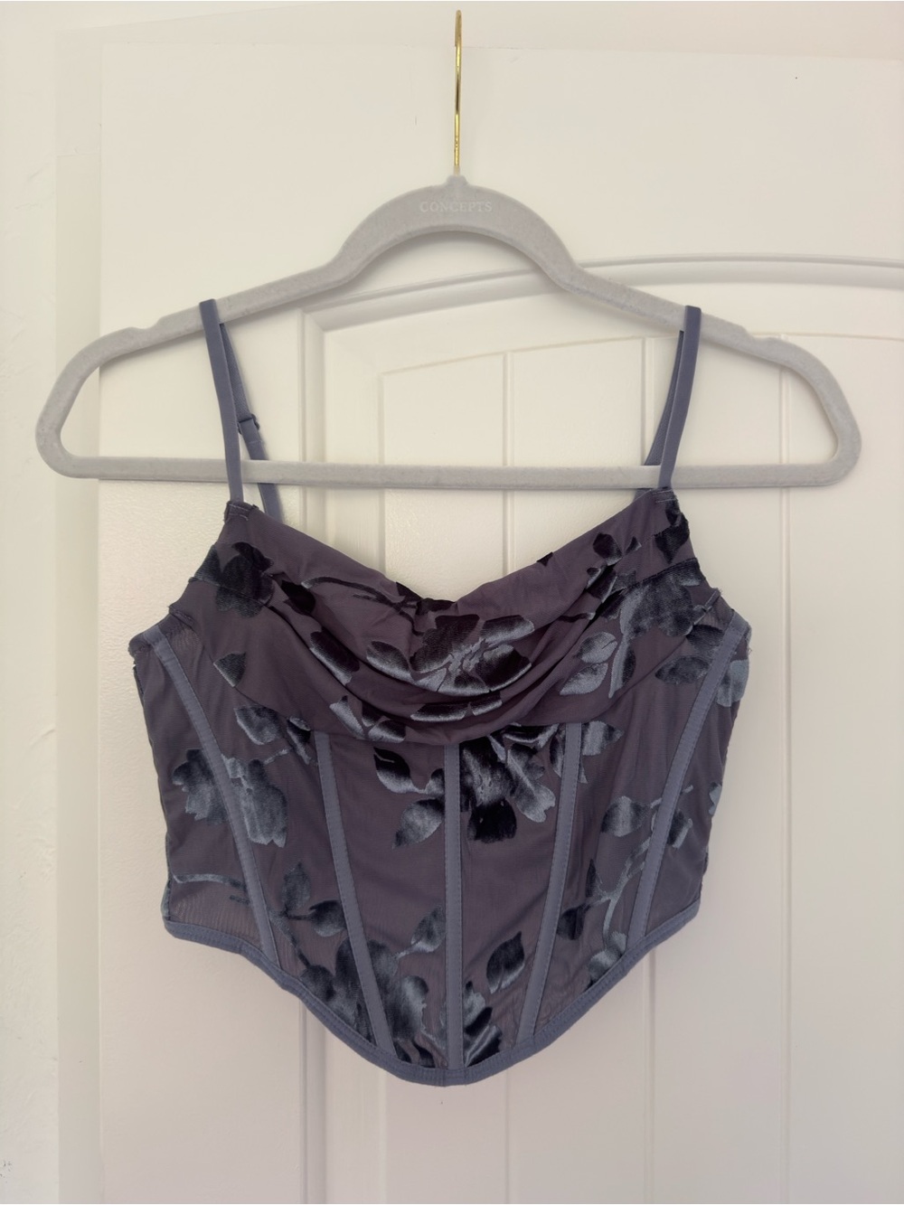 Garage Purple Satin Floral Cowl Corset Crop Top